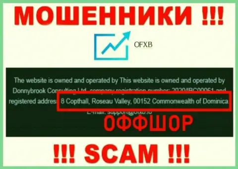 Организация OFXB указывает на сайте, что находятся они в оффшорной зоне, по адресу 8 Copthall, Roseau Valley, 00152 Commonwealth of Dominica