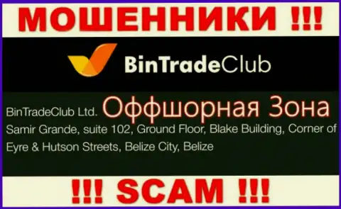 На официальном интернет-портале BinTradeClub указан адрес этой организации - Samir Grande, suite 102, Ground Floor, Blake Building, Corner of Eyre & Hutson Streets, Belize City, Belize (офшор)