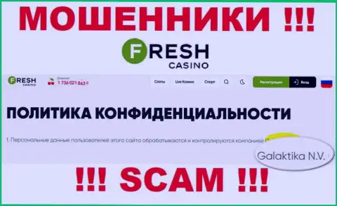 Юридическое лицо махинаторов Fresh Casino - это GALAKTIKA N.V
