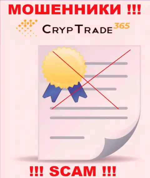 С CrypTrade365 Com довольно-таки рискованно сотрудничать, они даже без лицензии на осуществление деятельности, успешно отжимают денежные средства у своих клиентов