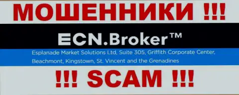 Незаконно действующая компания ECNBroker расположена в оффшорной зоне по адресу - Suite 305, Griffith Corporate Center, Beachmont, Kingstown, St. Vincent and the Grenadine, будьте очень бдительны