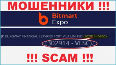 302914-VFSC - это номер регистрации BitmartExpo, который показан на официальном сайте организации