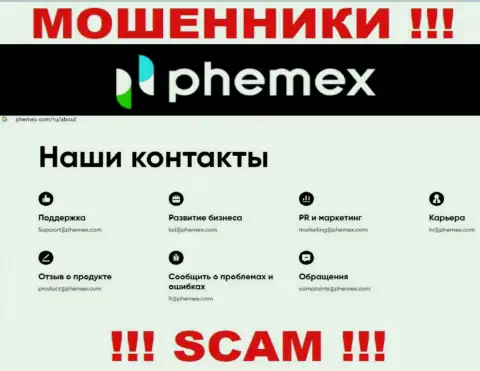 Не общайтесь с мошенниками Пхемекс Лимитед через их адрес электронной почты, приведенный у них на ресурсе - обманут