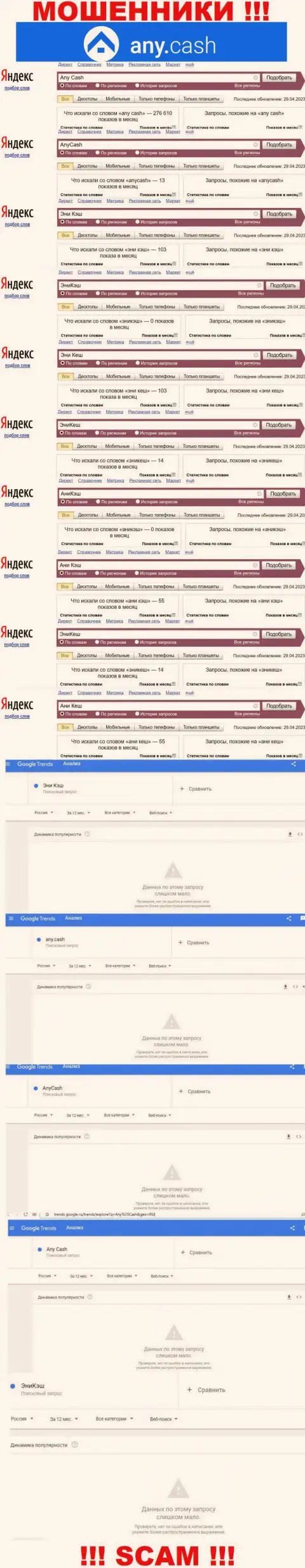 Скриншот результата поисковых запросов по неправомерно действующей организации ЭниКеш