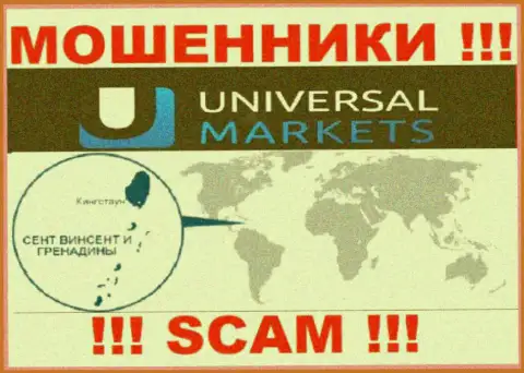 Контора Universal Markets имеет регистрацию довольно-таки далеко от слитых ими клиентов на территории St. Vincent and Grenadines