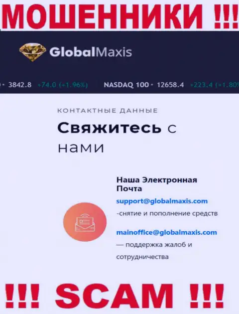 Адрес почты internet-мошенников Global Maxis, который они представили на своем официальном веб-сервисе