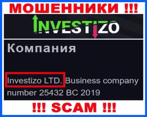 Данные о юр лице Investizo у них на официальном портале имеются - это Investizo LTD