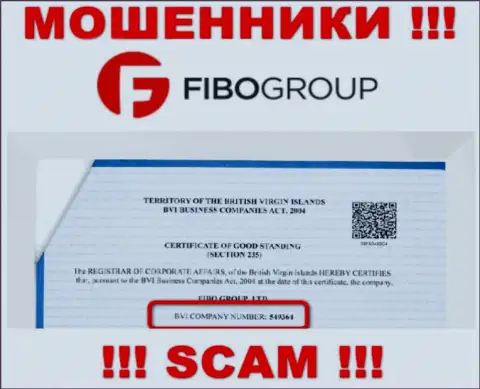 Регистрационный номер преступно действующей организации FIBO Group - 549364