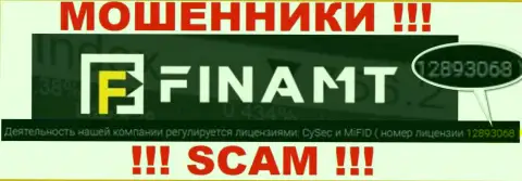 Мошенники Finamt не прячут свою лицензию, представив ее на web-сайте, но будьте весьма внимательны !