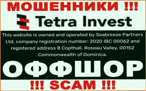 На сервисе аферистов Tetra Invest идет речь, что они расположены в офшоре - 8 Copthall, Roseau Valley, 00152 Commonwealth of Dominica, будьте весьма внимательны