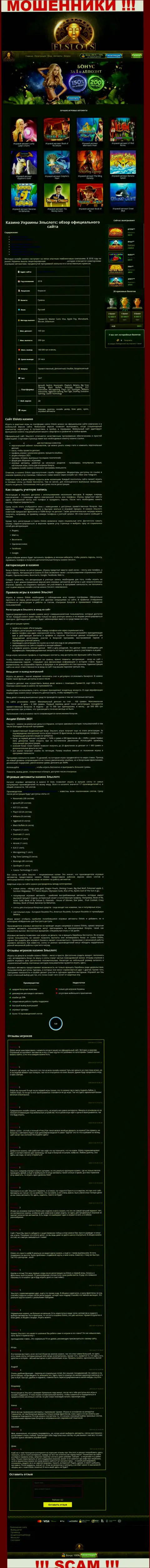 Вид официальной web странички противоправно действующей организации Ел Слотс