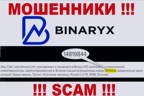 Binaryx не скрыли регистрационный номер: 14819844, да и зачем, обманывать клиентов он не мешает