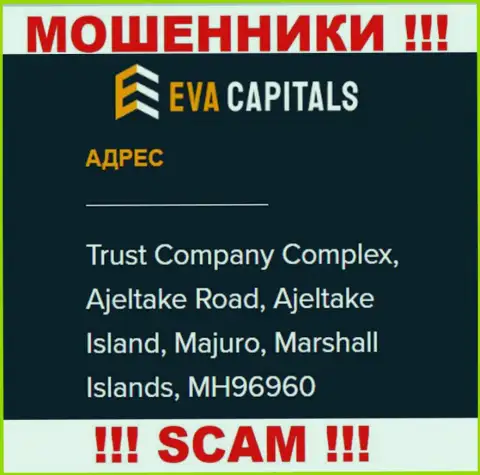 На сайте Eva Capitals показан оффшорный адрес регистрации компании - Trust Company Complex, Ajeltake Road, Ajeltake Island, Majuro, Marshall Islands, MH96960, будьте внимательны - это ворюги