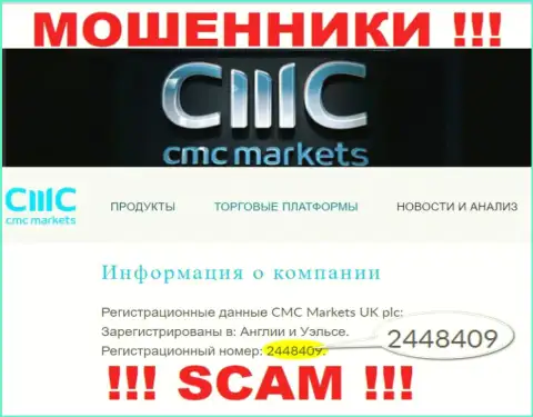 ВОРЮГИ CMC Markets на самом деле имеют регистрационный номер - 2448409