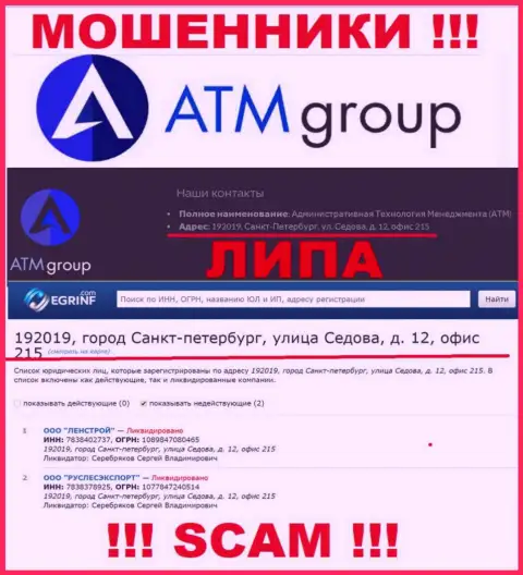Во всемирной паутине и на сайте жуликов ATM Group нет достоверной информации о их местонахождении