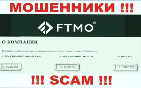 Компания FTMO указала свой регистрационный номер на официальном веб-ресурсе - 03136752