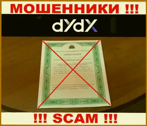 У конторы dYdX не предоставлены сведения об их номере лицензии - это хитрые интернет мошенники !