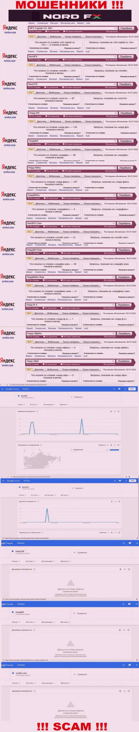 Количество онлайн-запросов в поисковиках всемирной сети Интернет по бренду аферистов NordFX