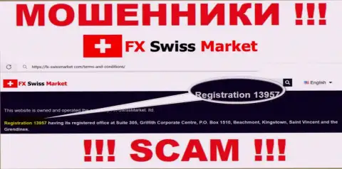 Как указано на официальном сайте аферистов FX-SwissMarket Com: 13957 - это их номер регистрации
