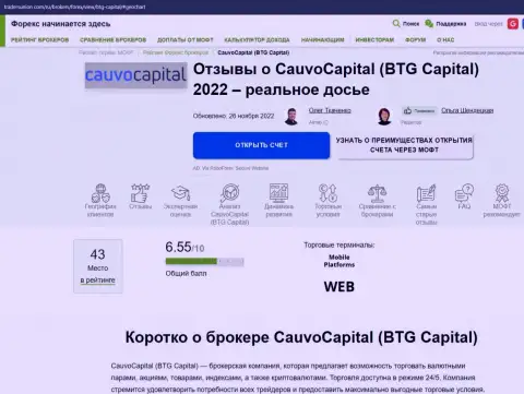 Обзор условий компании Cauvo Capital в информационном материале на сайте ТрейдерсЮнион Ком