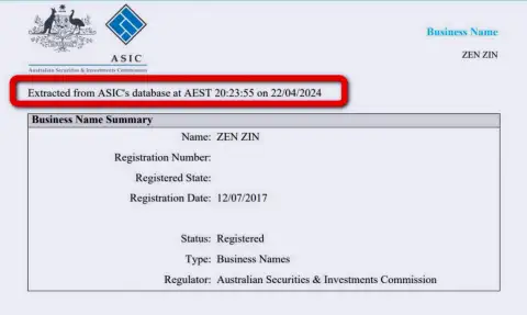 Документ, который подтверждает присутствие регистрации у брокерской компании Зиннейра